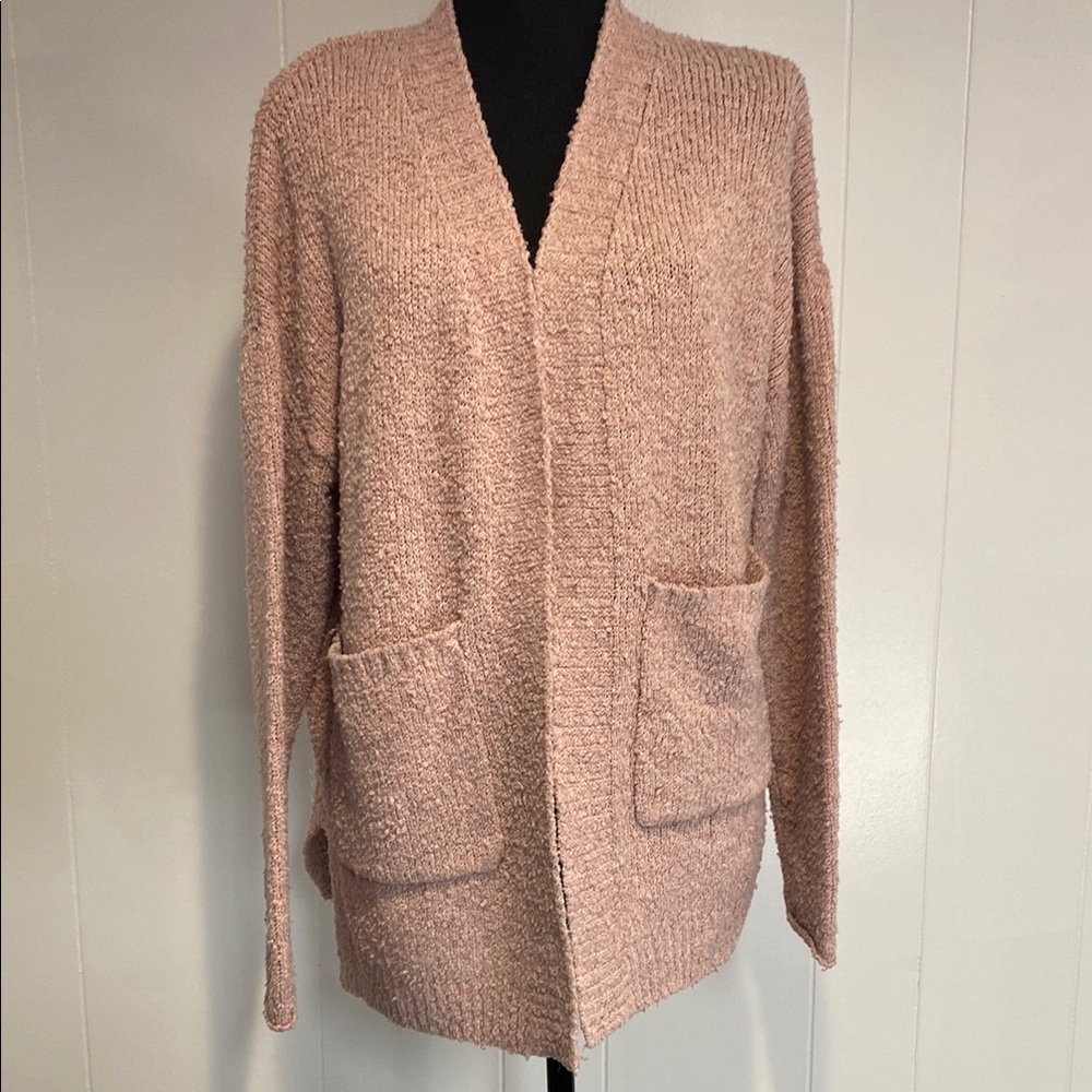 Wild Fable Cardigan Open Front Pockets Cottagecore Textured Soft Mauve Small